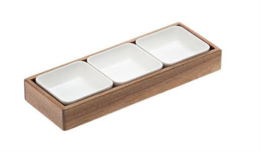 VASSOIO ACACIA+3 CIOTOLE MEL.31,5x11,5x4     S5026