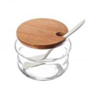 COPPETTA VETRO C.TAPPO ACACIA+CUCCHIAIO T3017  LEONE