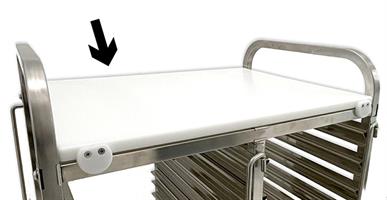 TAGLIERE BIANCO CON 4 FERMI PER CARRELLO PORTATEGLIE CM.68,5X55X2